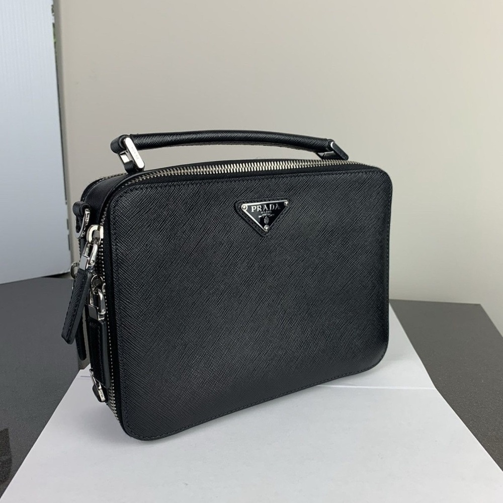 Prada Saffiano Leather Brique Bag Collection - Black, Brown, Gray, Blue - Picture 2 of 12